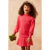Ruffle Collar Ribbed Hem Long Puff Sleeve Jumper, Raspberry - Sweaters - 3
