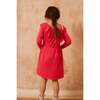 Ruffle Round Collar V-Shape Back Long Sleeve Dress, Raspberry - Dresses - 4