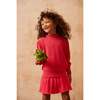 Ruffle Collar Ribbed Hem Long Puff Sleeve Jumper, Raspberry - Sweaters - 4
