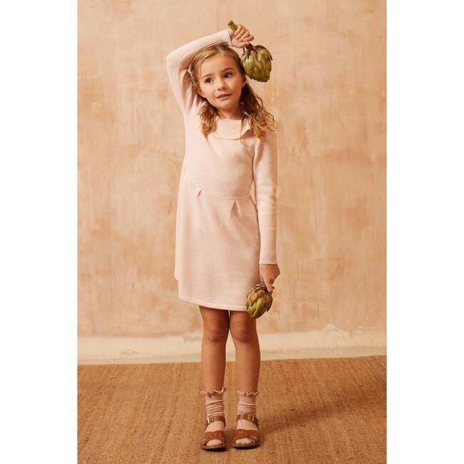 Ruffle Round Collar V-Shape Back Long Sleeve Dress, Blush - Dresses - 3