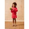 Ruffle Collar Ribbed Hem Long Puff Sleeve Jumper, Raspberry - Sweaters - 6