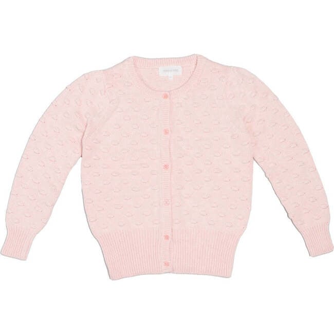 Popcorn Ribbed Hem Long Sleeve Button-Up Cardigan, Blush