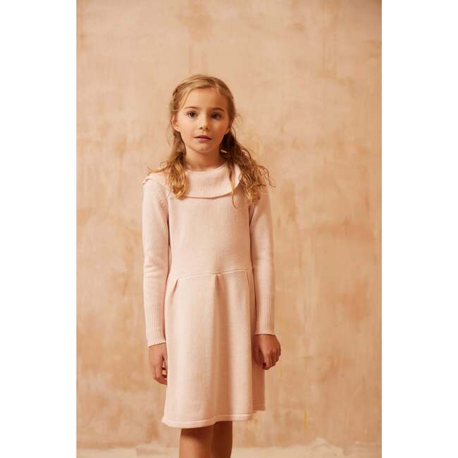 Ruffle Round Collar V-Shape Back Long Sleeve Dress, Blush - Dresses - 6