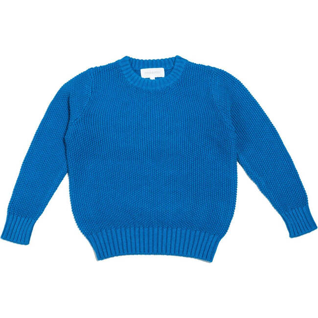 Moss Stitch Crew Neck Ribbed Hem Long Sleeve Knit Jumper, Cobalt