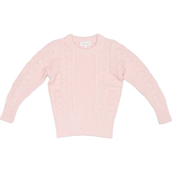 Popcorn Ribbed Hem Long Sleeve Cable-Knit Jumper, Blush