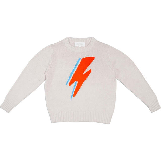 Lightning Crew Neck Ribbed Hem Long Sleeve Knit Jumper, Chalk