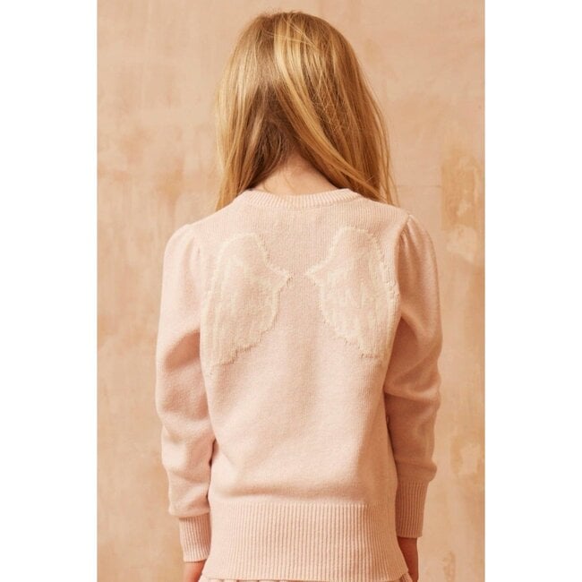 Angel Wings Round Neck Ribbed Hem Long Sleeve Jumper, Blush - Sweaters - 2