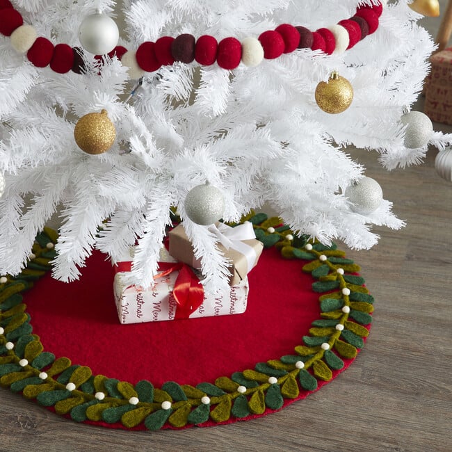 Mistletoe Border Tree Skirt, Red - Tree Skirts - 3