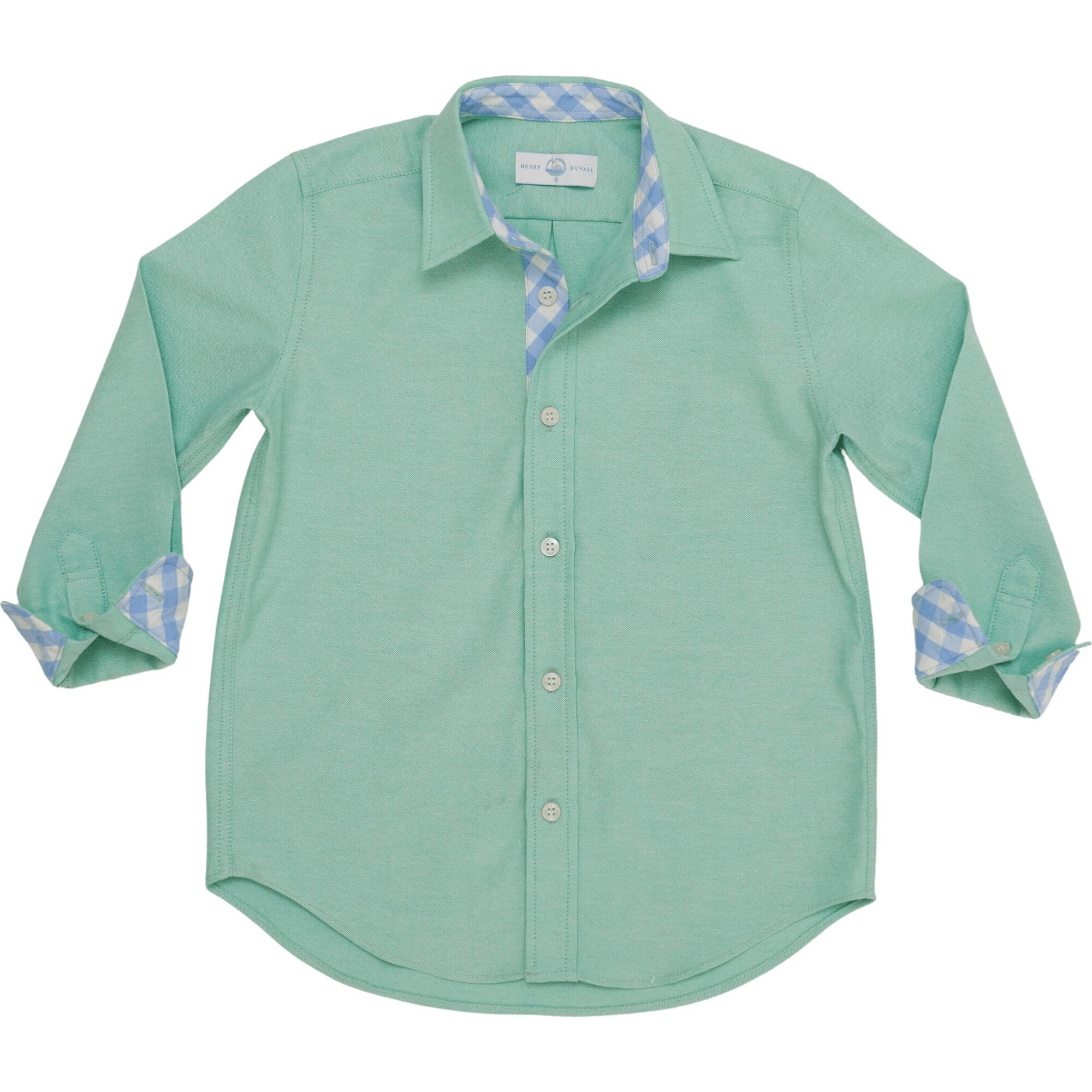 Brooks Classic Collar Long Sleeve Button-Down Shirt, Academy Green & Blue Gingham - Shirts - 1