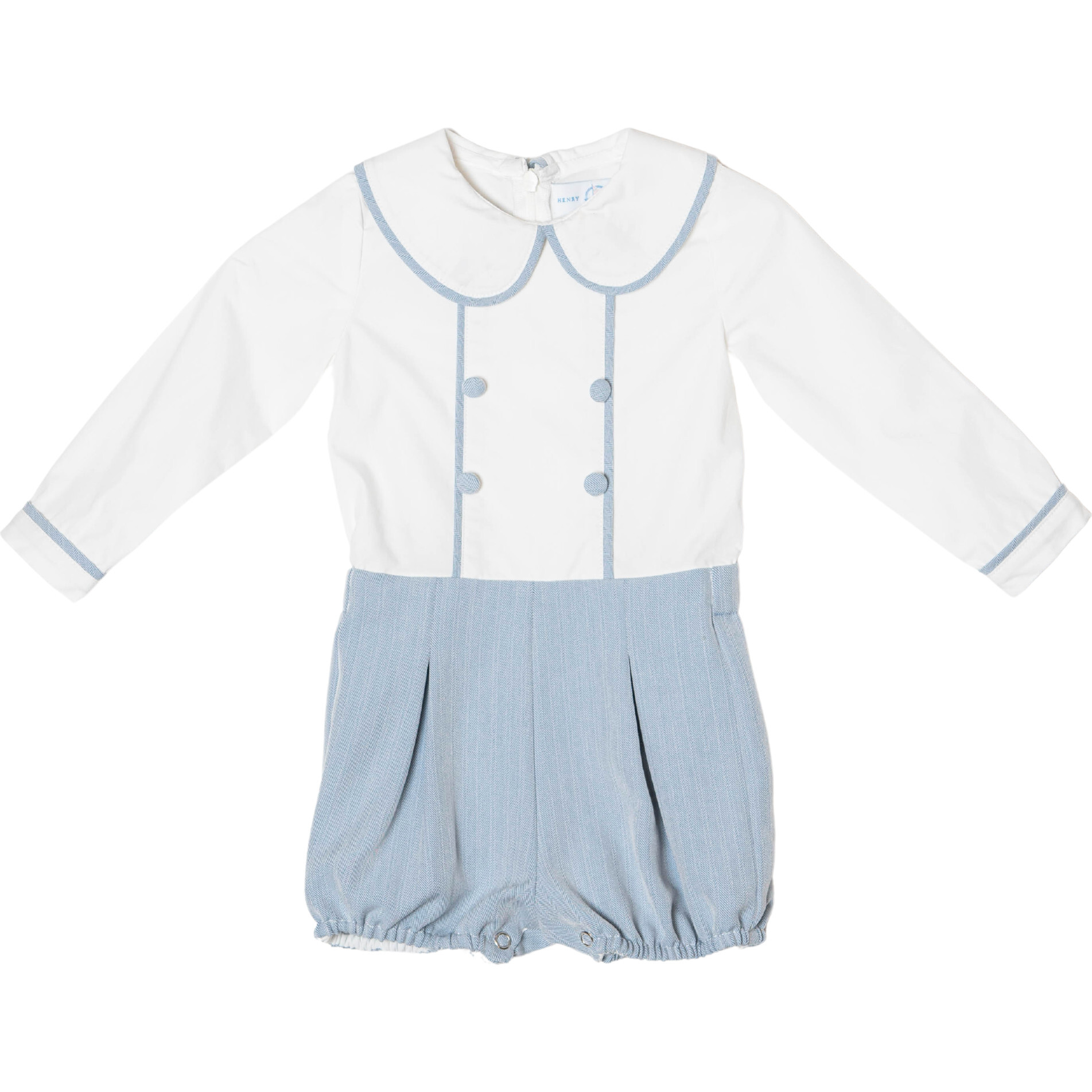 Barrett Peter Pan Collar Long Sleeve Button Bubble, Hyde Park Herringbone - Onesies - 1