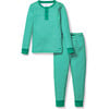 Children's Snug Fit Pajama Set, Green Stripes - Pajamas - 1 - thumbnail