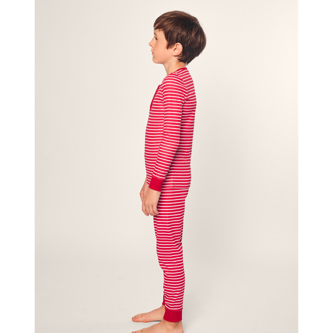 Children's Snug Fit Pajama Set, Red Stripes - Pajamas - 3