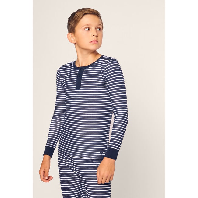 Children's Snug Fit Pajama Set, Navy Stripes - Pajamas - 5