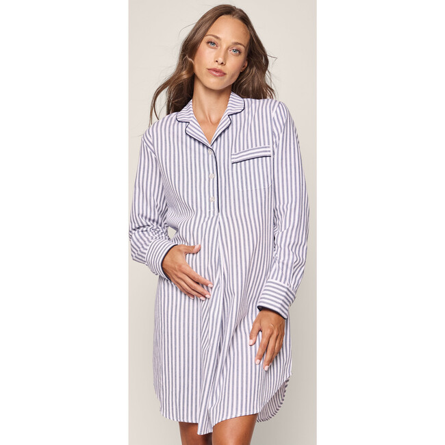 Maternity Nightshirt, Navy French Ticking - Nightgowns - 2