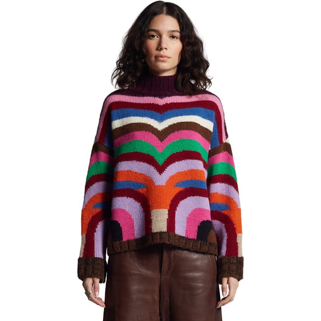 Women's Sarah Intarsia Print Mock-Neck Long Sleeve Side Split Sweater, Multicolors - Sweaters - 2