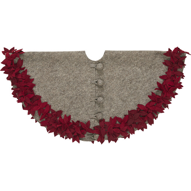 Hand Felted Overlapping Flowers Tree Skirt, Grey/Maroon