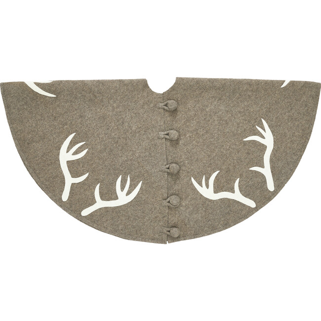 Handmade Felt Christmas Tree Skirt -Antlers on Gray - Tree Skirts - 1