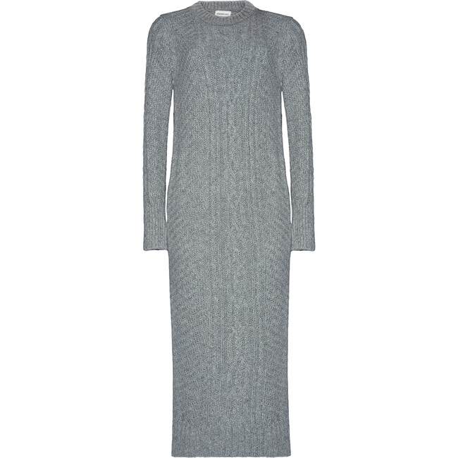 Women's Lora Ribbed Hem Long Sleeve Cable Knit Sweater Dress, Pale Grey