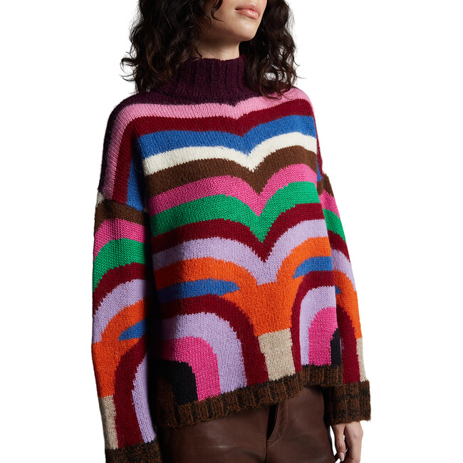 Women's Sarah Intarsia Print Mock-Neck Long Sleeve Side Split Sweater, Multicolors - Sweaters - 5