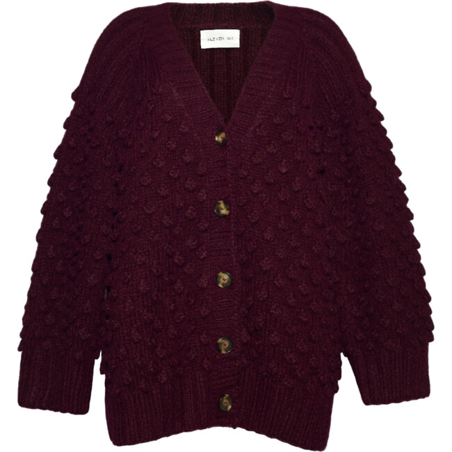 Women's Lian Pop Corn Stitch Hand Knit Button-Up Cardigan, Bordeaux