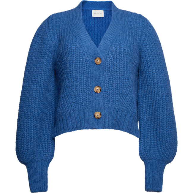 Women's Sara Blouson Sleeve Cropped Button-Up Cardigan, Azul