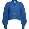 Women's Sara Blouson Sleeve Cropped Button-Up Cardigan, Azul - Cardigans - 1 - thumbnail