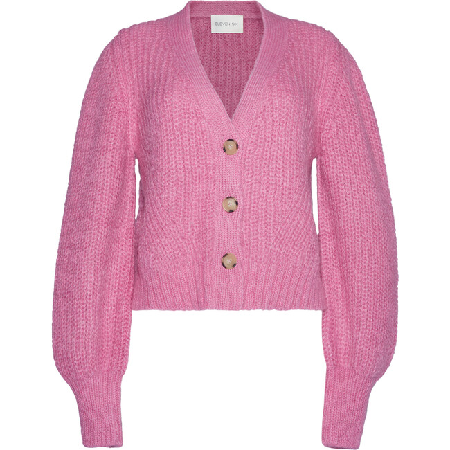 Women's Sara Blouson Sleeve Cropped Button-Up Cardigan, Taffy Pink