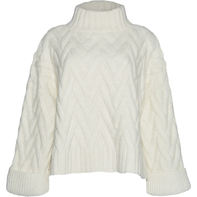 Women's Mae Funnel Neck Long Sleeve Cable Knit Sweater, Ivory