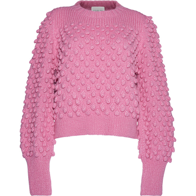 Women's Camila Pop Corn Stitch Blouson Sleeve Hand Knit Sweater, Taffy Pink