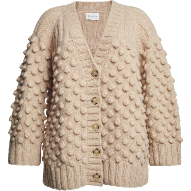 Women's Lian Pop Corn Stitch Hand Knit Button-Up Cardigan, Pale Camel