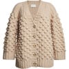 Women's Lian Pop Corn Stitch Hand Knit Button-Up Cardigan, Pale Camel - Cardigans - 1 - thumbnail