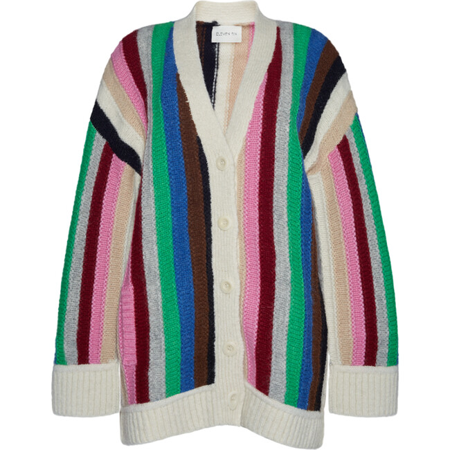 Women's Cindra Striped Blouson Sleeve Button-Up Cardigan, Multicolors