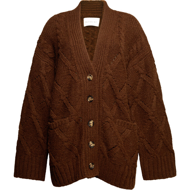 Women's Kayln Drop Shoulder Long Sleeve Knit Button-Up Cardigan, Cocoa