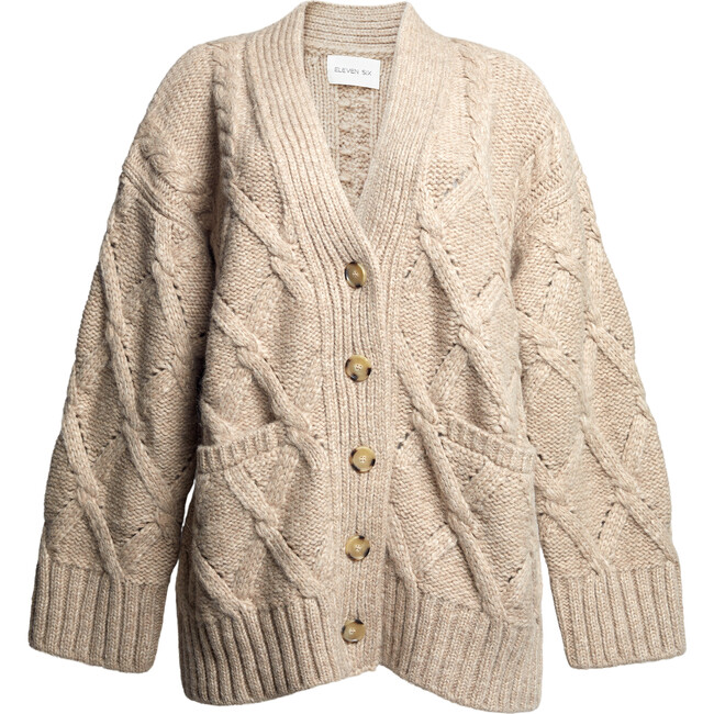 Women's Kayln Drop Shoulder Long Sleeve Knit Button-Up Cardigan, Oatmeal Melange