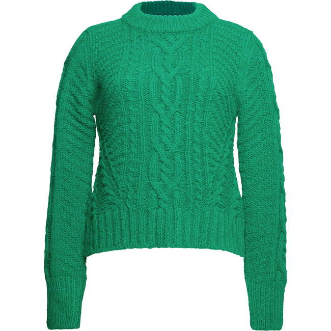 Women's Carly Mock Neck Long Sleeve Cable Knit Sweater, Emerald