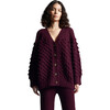 Women's Lian Pop Corn Stitch Hand Knit Button-Up Cardigan, Bordeaux - Cardigans - 2