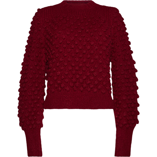 Women's Camila Pop Corn Stitch Blouson Sleeve Hand Knit Sweater, Claret