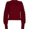 Women's Camila Pop Corn Stitch Blouson Sleeve Hand Knit Sweater, Claret - Sweaters - 1 - thumbnail