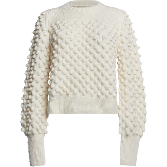 Women's Camila Pop Corn Stitch Blouson Sleeve Hand Knit Sweater, Ivory