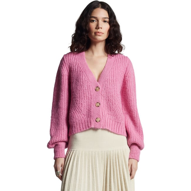 Women's Sara Blouson Sleeve Cropped Button-Up Cardigan, Taffy Pink - Cardigans - 2