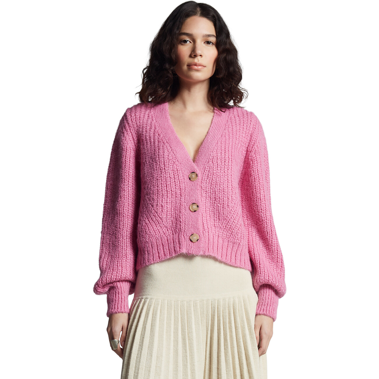 なんでも鑑定団よりも驚き！ Women's Cardigan Button-Up Cropped Sleeve Blouson Sara トップス