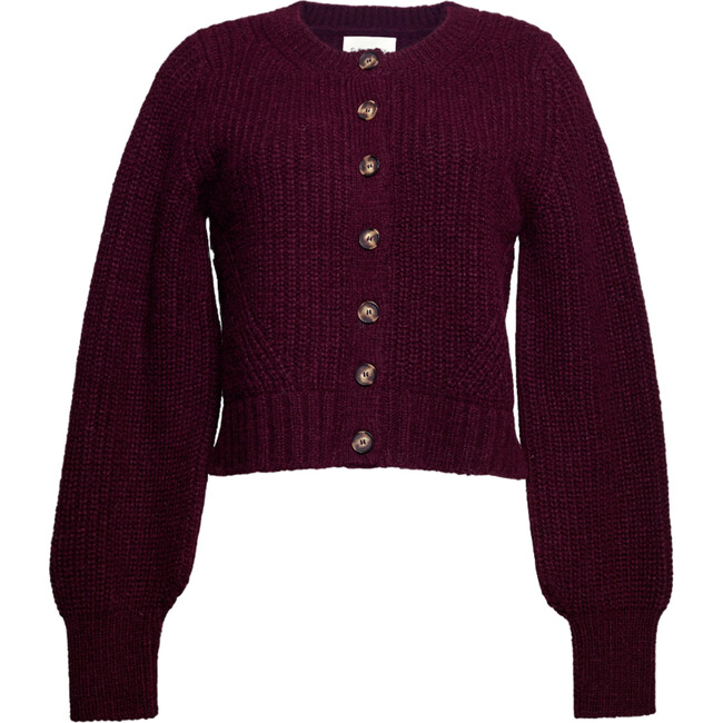 Women's Becca Crew Neck Blouson Sleeve Button-Up Cardigan, Bordeaux