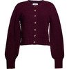 Women's Becca Crew Neck Blouson Sleeve Button-Up Cardigan, Bordeaux - Cardigans - 1 - thumbnail