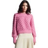 Women's Camila Pop Corn Stitch Blouson Sleeve Hand Knit Sweater, Taffy Pink - Sweaters - 2