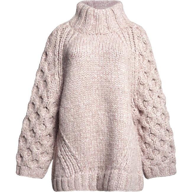 Women's Cailin Funnel Neck Long Sleeve Cable Knit Sweater, Melange Pink