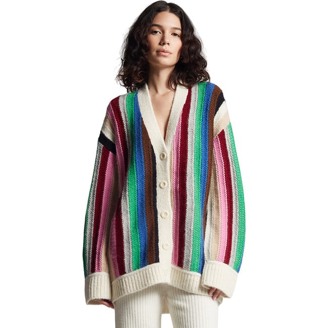 Women's Cindra Striped Blouson Sleeve Button-Up Cardigan, Multicolors - Cardigans - 2