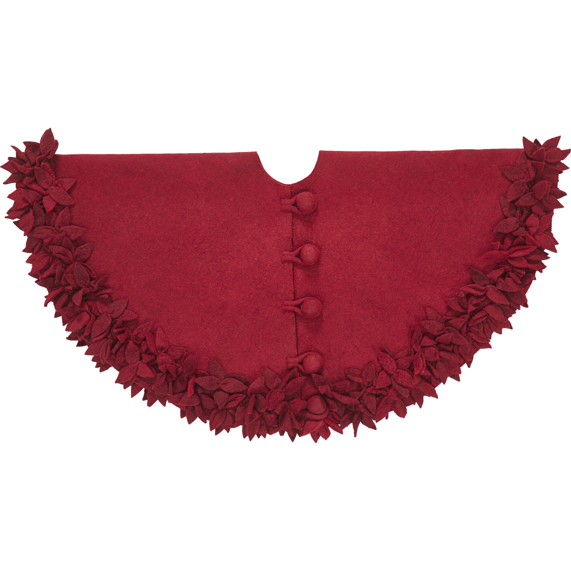 Hand Felted Wool Christmas Tree Skirt - Overlapping Flowers Border in Maroon - Tree Skirts - 1