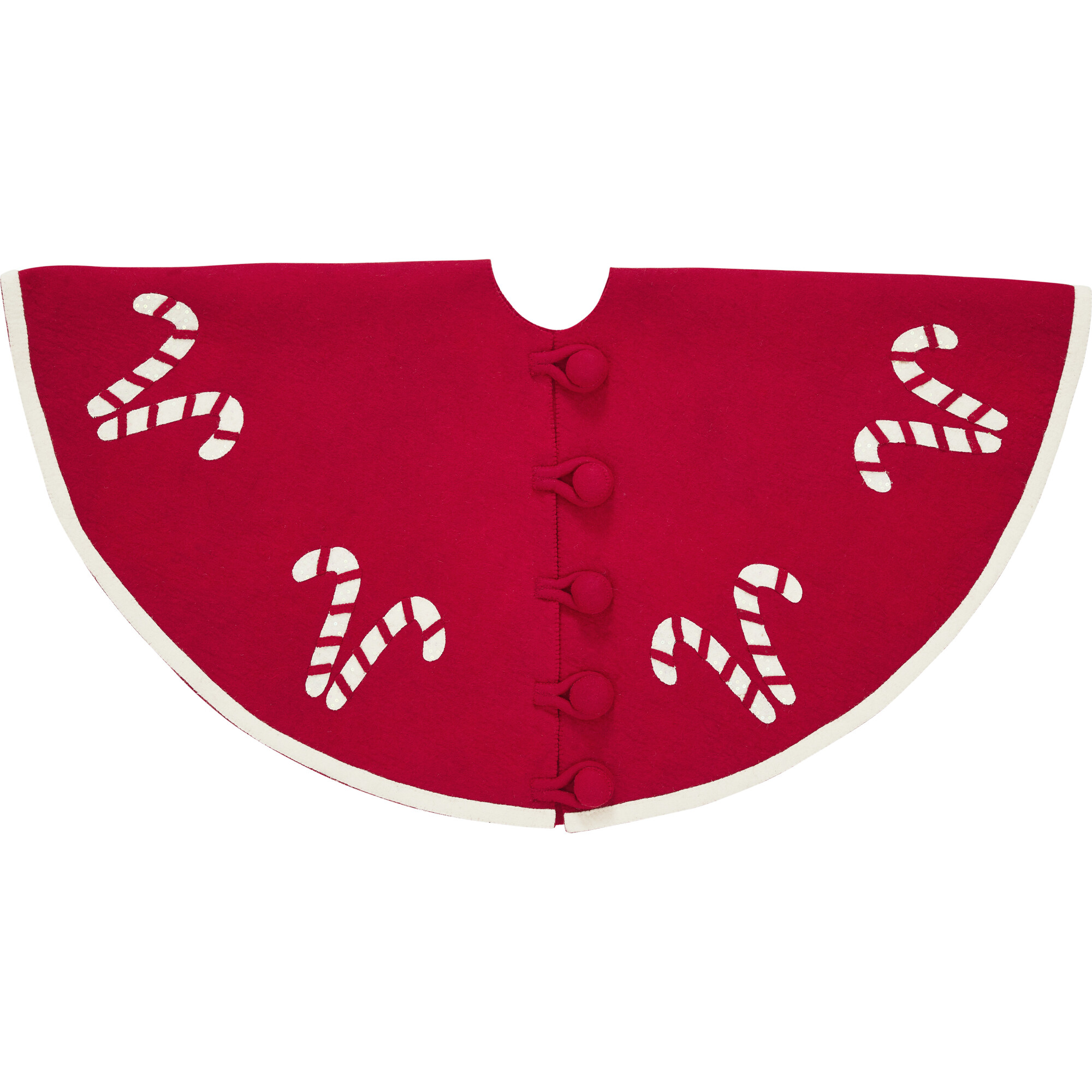 Handmade Christmas Tree Skirt in Felt - Candy Canes on Red - 60" - Tree Skirts - 1