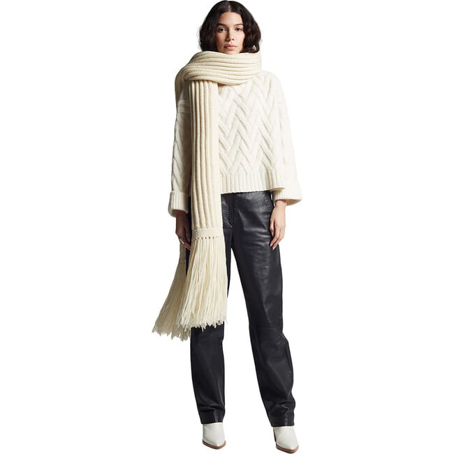 Women's Raya Ribbed Tassel End Scarf, Ivory - Scarves - 3