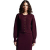 Women's Becca Crew Neck Blouson Sleeve Button-Up Cardigan, Bordeaux - Cardigans - 2